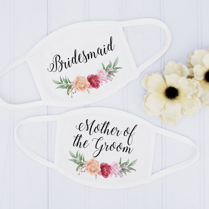 floral bridal party face masks white