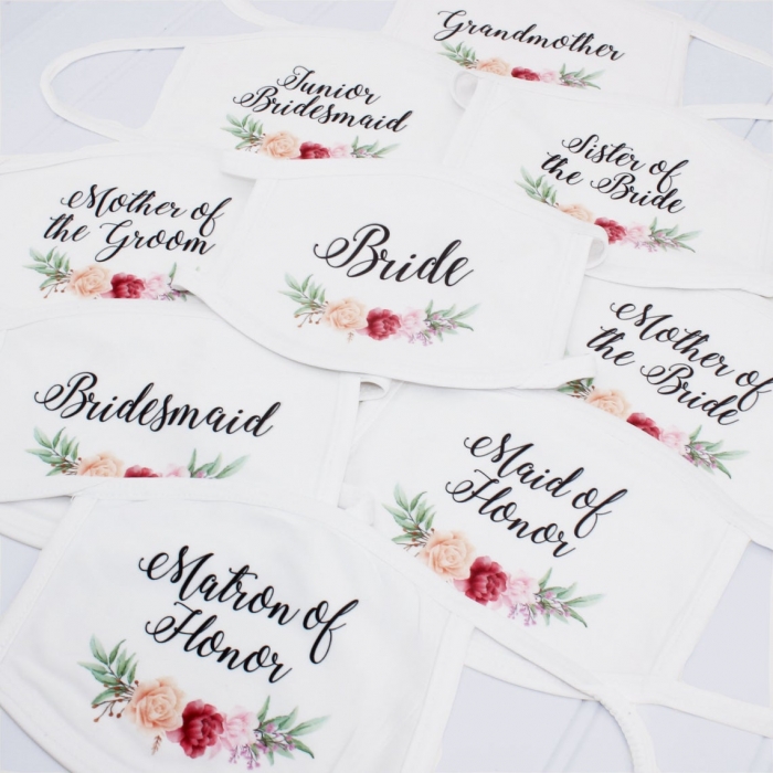 floral bridal party face masks white