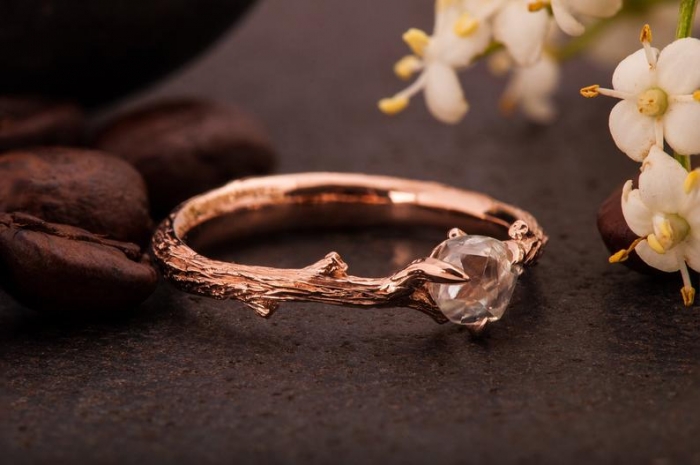 raw diamond ring rose gold